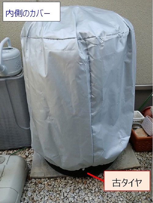 タイヤ保管時、内側のカバーをかけた写真。